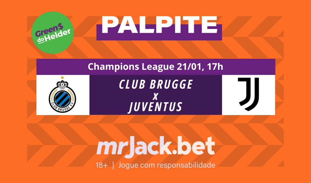 Representação gráfica com as imagens dos escudos de club brugge x juventus pelo jogo da champions league