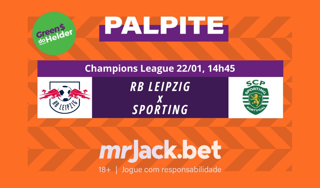 Representação gráfica com as imagens dos escudos de RB Leipzig x Sporting para o jogo da Champions League