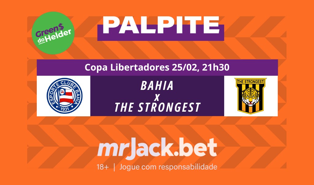 Representação gráfica com as imagens dos escudos de Bahia x The Strongest para o jogo da libertadores