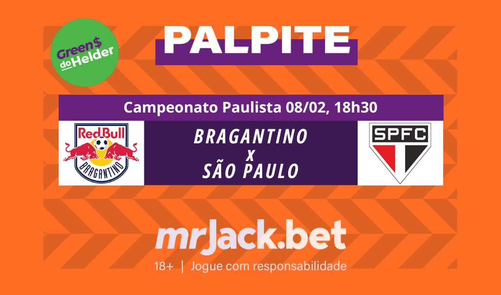 Representação gráfica com as imagens dos escudos de Bragantino x São Paulo para jogo do Paulistão