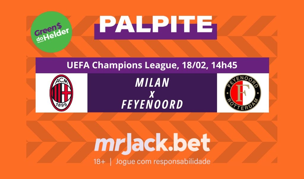 Representação gráfica com as imagens dos escudos de Milan x Feyenoord para o jogo da Champions League