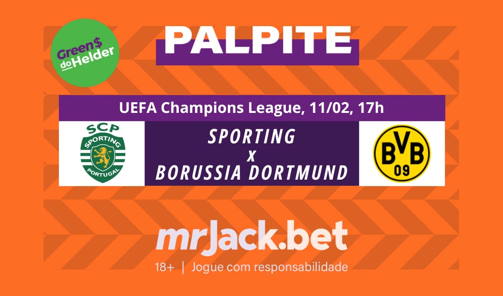 Representação gráfica com as imagens dos escudos de Sporting x Borussia Dortmund pela Champions League