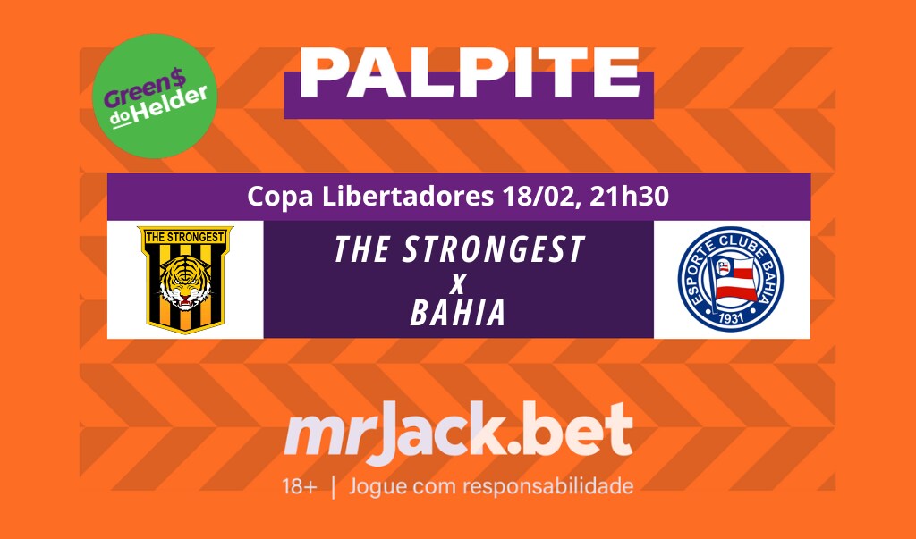 Representação gráfica com as imagens dos escudos de The Strongest x Bahia para o jogo da Copa Libertadores.