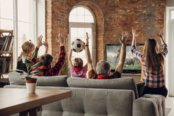 Pessoas comemorando uma partida de futebol 