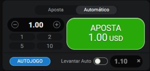 Tela do jogo Aviator com a opção de aposta automática selecionada.