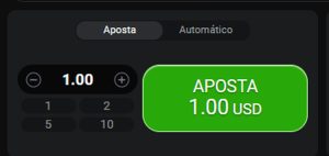 Botão verde escrito "aposta" em tela do jogo Aviator.