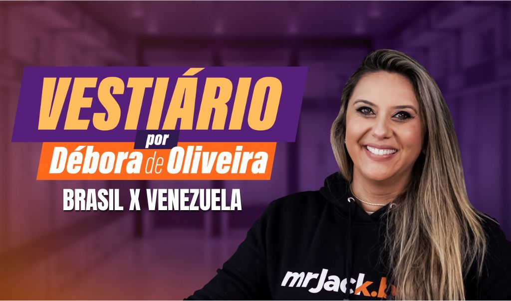 Imagem da jornalista Débora de Oliveira com texto escrito "Vestiário"