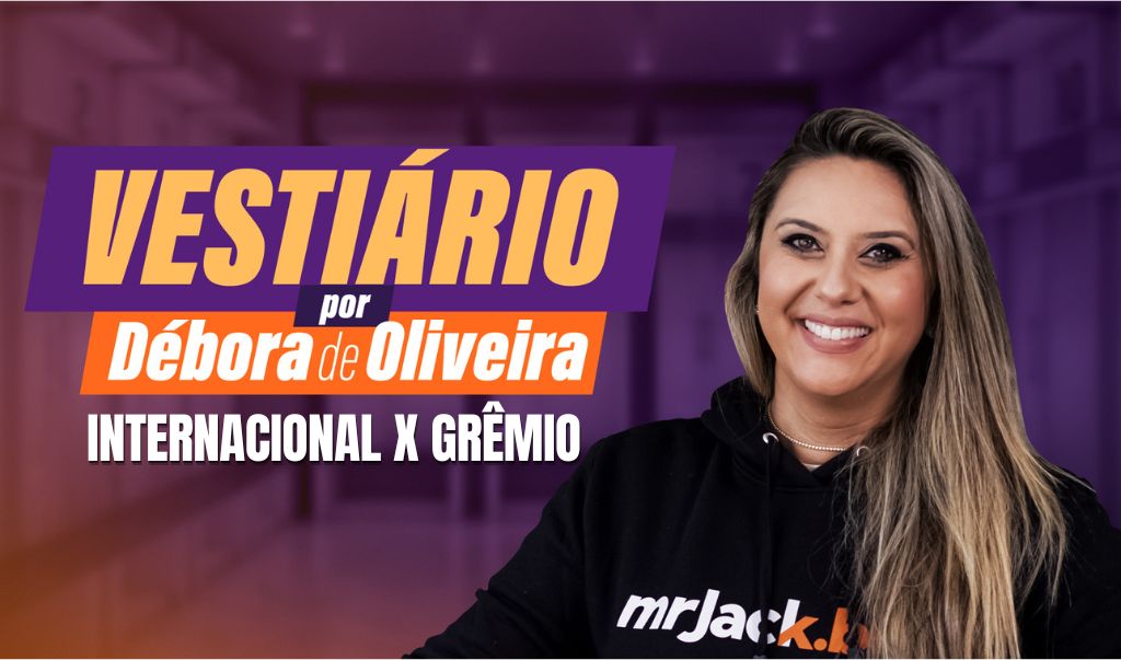 Imagem da jornalista Débora de Oliveira com texto escrito Vestiário