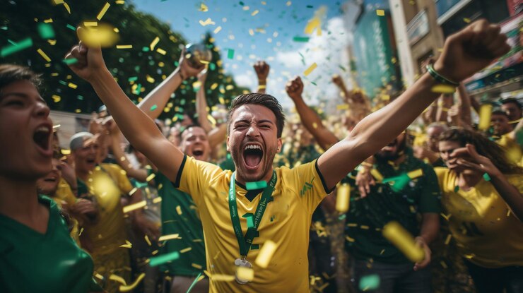 Pessoa comemorando uma partida de futebol 