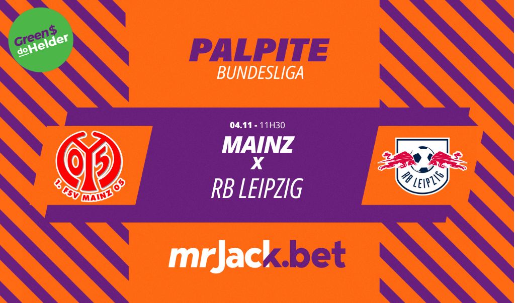 Representação gráfica com as imagens dos escudos de Mainz x RB Leipzig para o jogo da Bundesliga