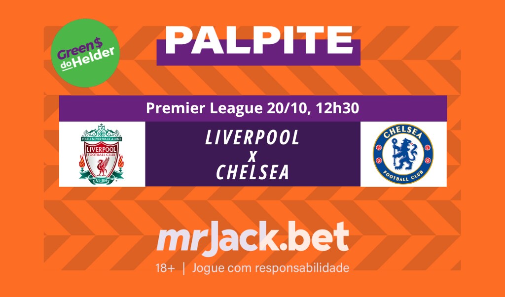 Representação gráfica com as imagens dos escudos de Liverpool x Chelsea para o jogo da Premier League