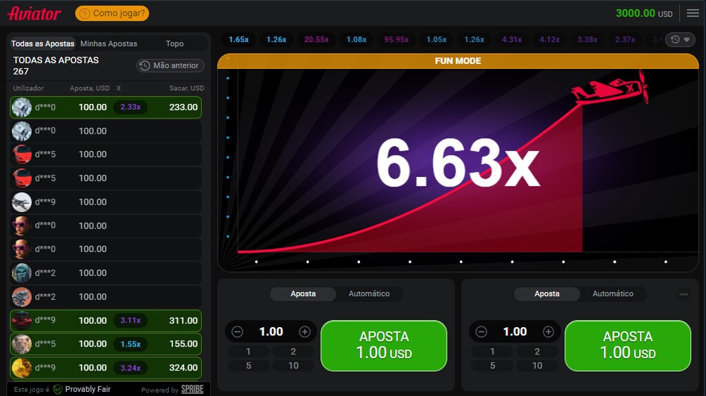 Tela do jogo Aviator, com o avião disparando no gráfico, mostrando um resultado de 6.63 vezes o valor apostado.