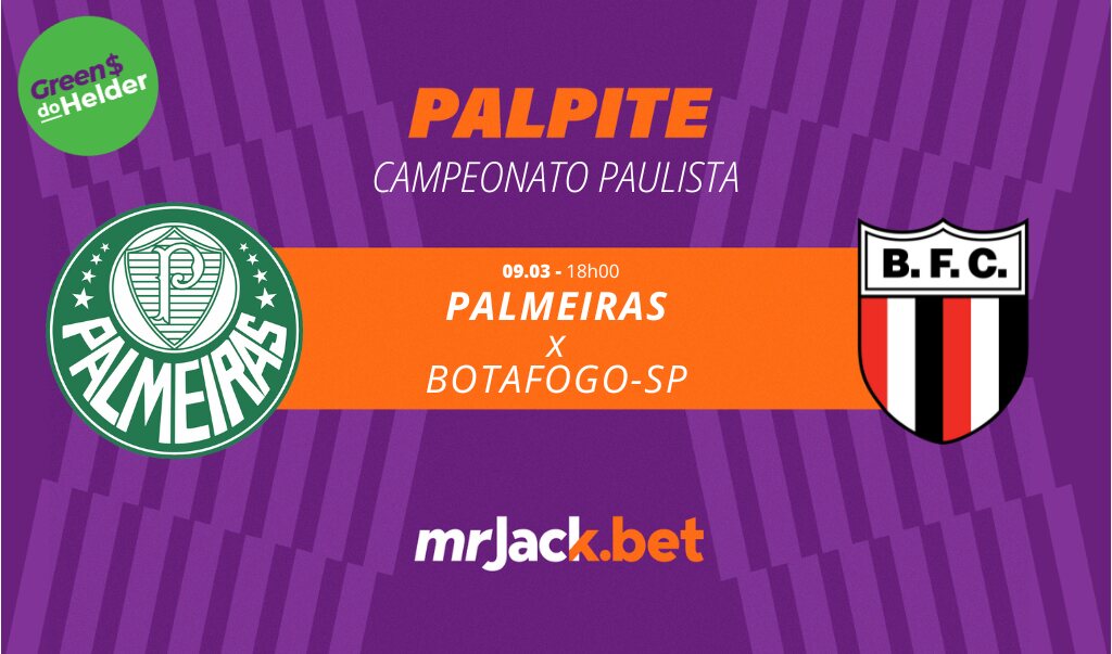 Representação gráfica com as imagens dos escudos de Palmeiras x Botafogo-SP para o jogo do Paulistão.