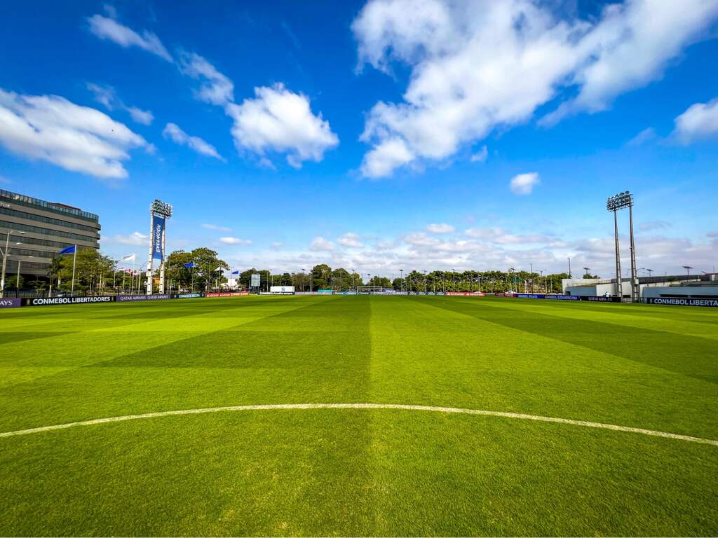 gramado da conmebol, que segue as regras do futebol