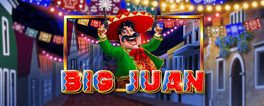 Arte do jogo de Slot Big Juan Race, com homem de roupa verde e sombreiro vermelho.