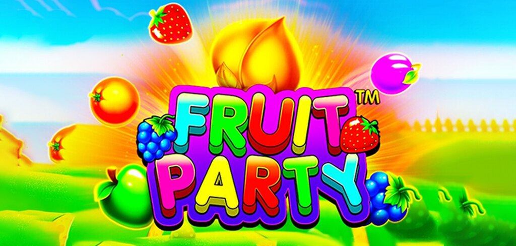 Tela colorida com ilustrações do jogo de slot Fruit Party.