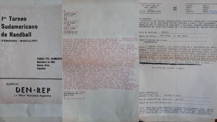 Registros do 1º torneio sul-americano de handebol, realizado em 1983, na Argentina - Reprodução/Eduardo Monteiro de Paula/Acervo