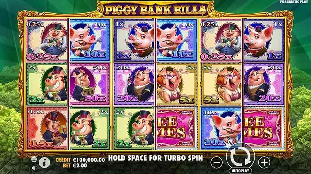 Tela do jogo de slot Piggy Bank Bills.