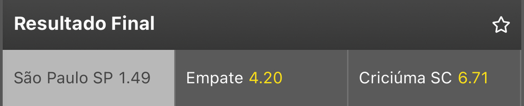 Imagem do aplicativo Mr. Jack com as odds do jogo entre São Paulo x Criciúma pela Campeonato Brasileiro.