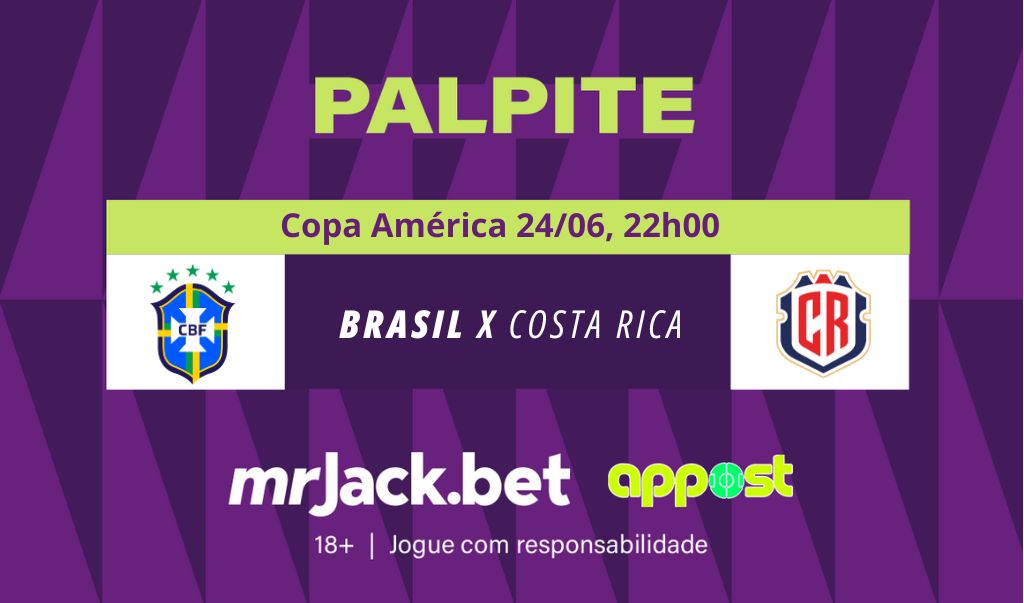 Representação gráfica com as imagens dos escudos de Brasil x Costa Rica para o jogo da Copa América