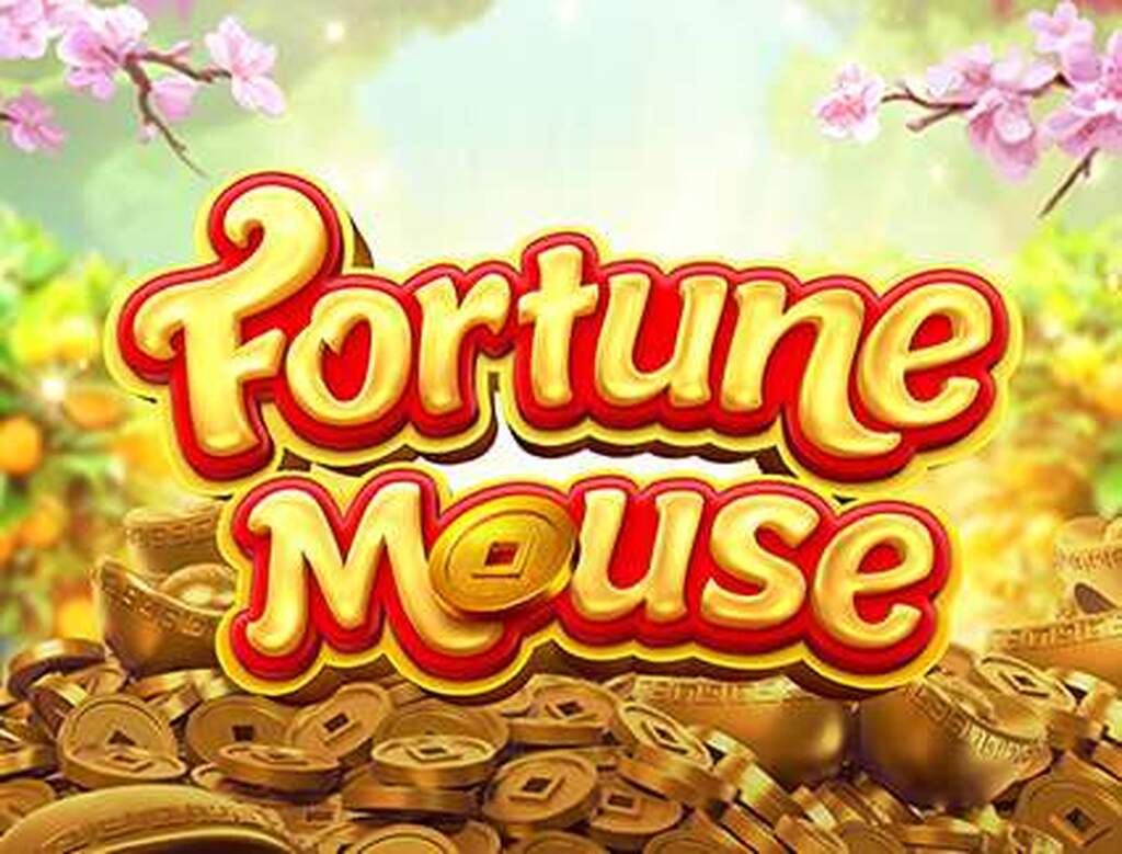 Arte do jogo de Slot Fortune Mouse com moedas de ouro ao fundo.