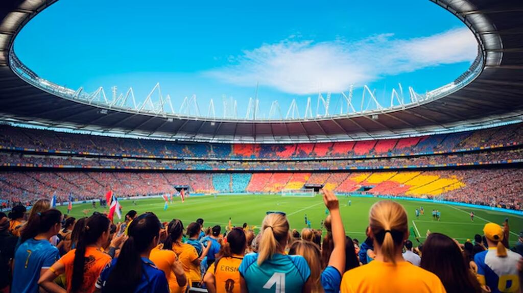 Imagem de torcedores dentro de um estádio de futebol