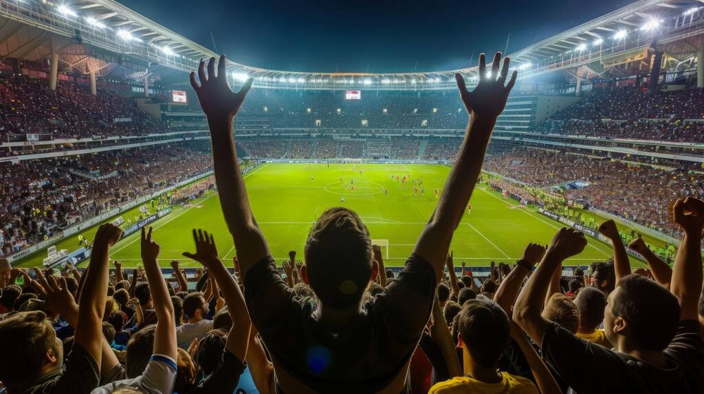 Um torcedor dentro de um estádio feliz após apostar na virada de um time