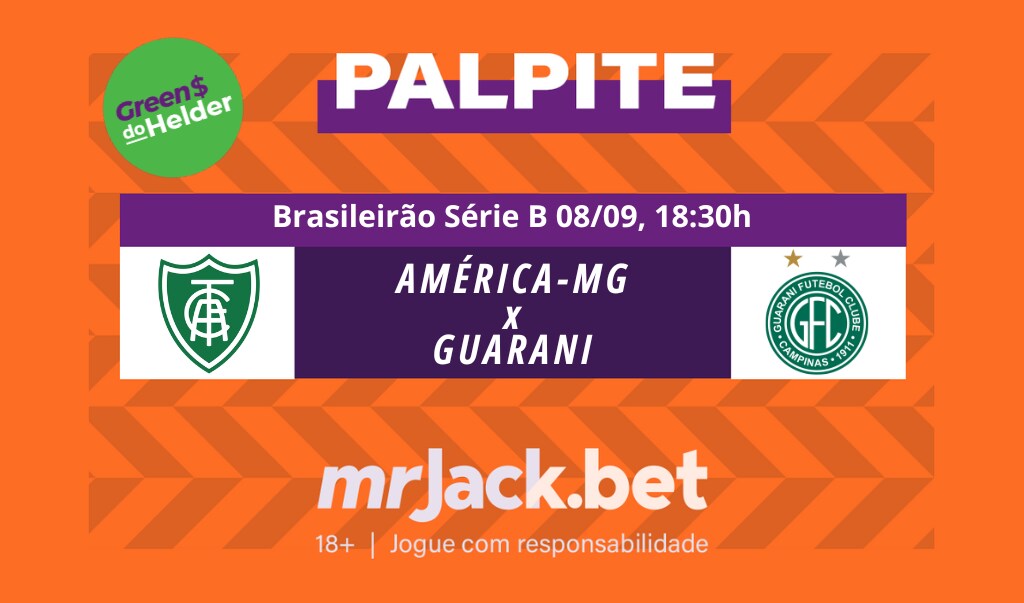 Representação gráfica com as imagens dos escudos de America MG x Guarani para o jogo do Brasileirão Série B