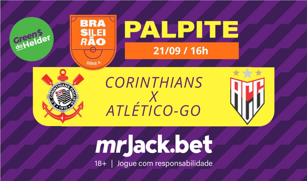 Representação gráfica com as imagens dos escudos de Corinthians x Atlético-GO para o jogo do Brasileirão Série A.