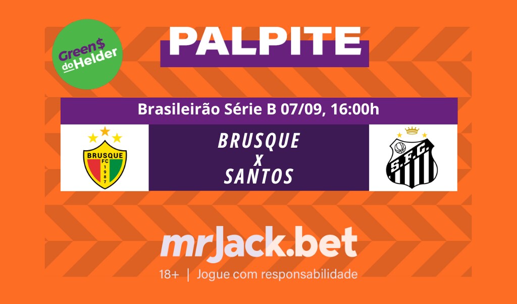 Representação gráfica com as imagens dos escudos de Brusque x Santos para o jogo do Brasileirão Série B.