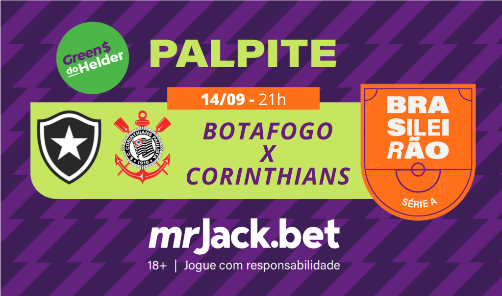 Representação gráfica com as imagens dos escudos de Botafogo x Corinthians para o jogo da série A do Brasileirão