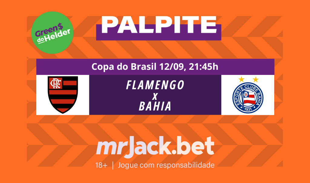 Representação gráfica com as imagens dos escudos de Flamengo x Bahia para o jogo da Copa do Brasil