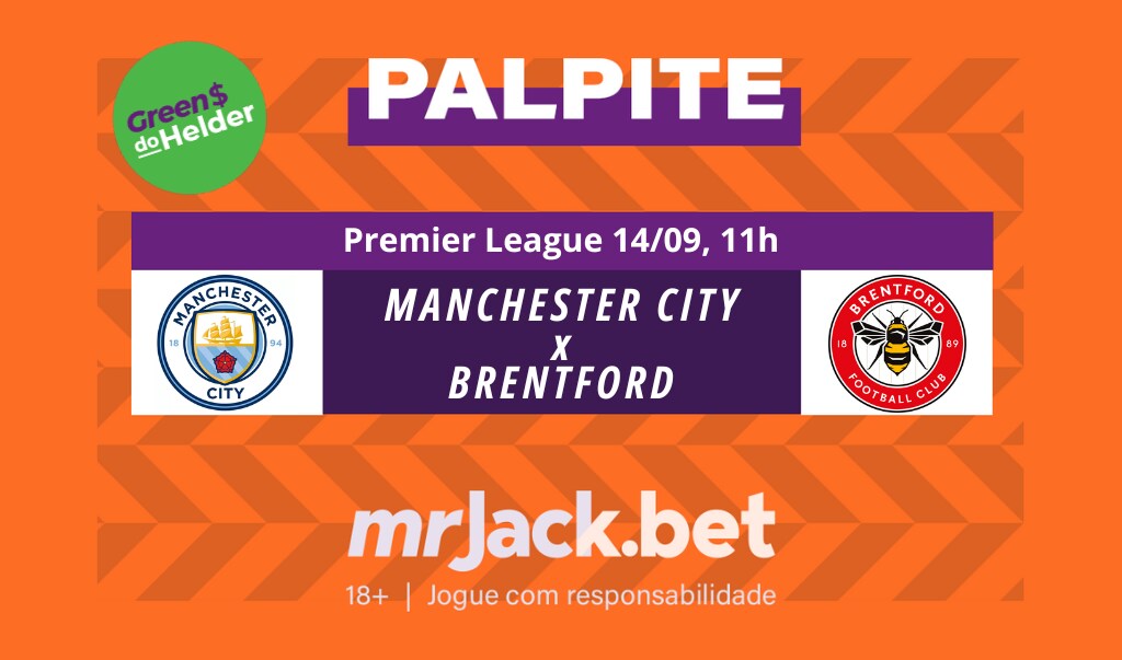 Representação gráfica com as imagens dos escudos de Manchester City x Brentford para o jogo da Premier League