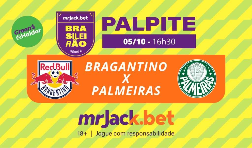 Representação gráfica com as imagens dos escudos de Bragantino x Palmeiras para jogo do Brasileirão.