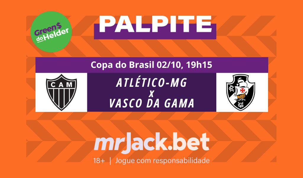 Representação gráfica com as imagens dos escudos de Atlético MG x Vasco para o jogo da Copa do Brasil