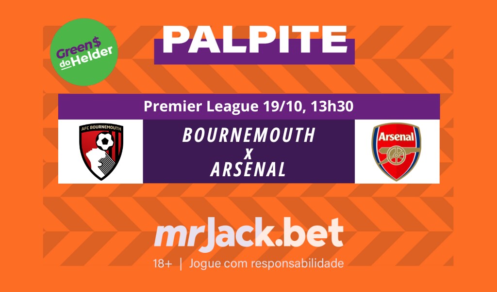 Representação gráfica com as imagens dos escudos de Bournemouth x Arsenal para o jogo do Premier League.