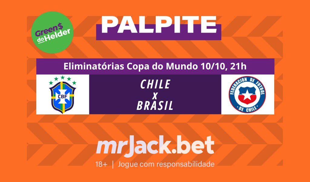 Representação gráfica com as imagens dos escudos de Chile x Brasil para as Eliminatórias da Copa do Mundo