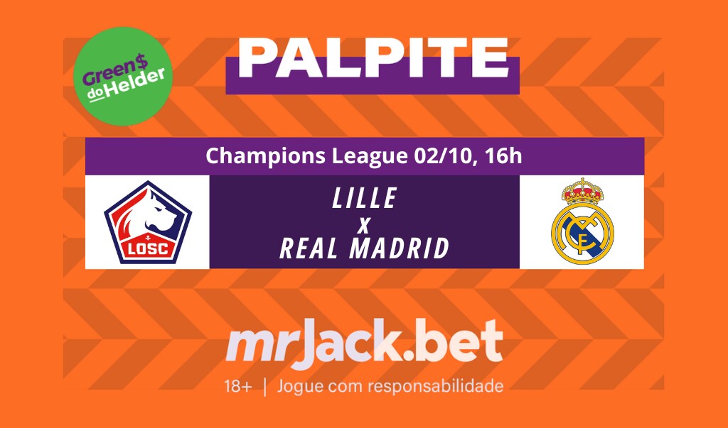 Representação gráfica com as imagens dos escudos de Lille x Real Madrid para o jogo da Champions League