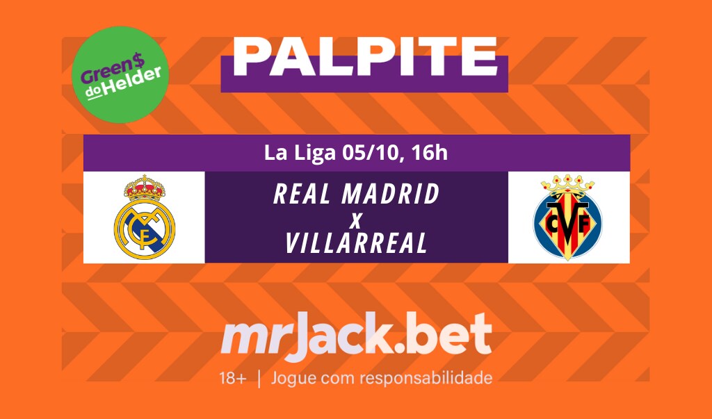 Representação gráfica com as imagens dos escudos de Real Madrid x Villarreal para o jogo da La Liga