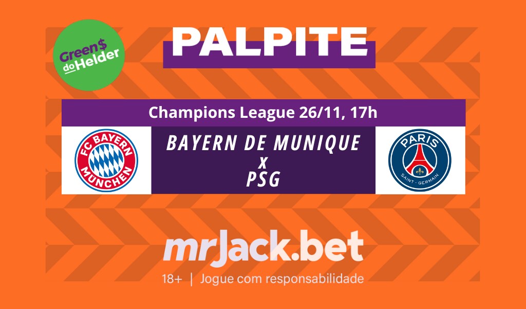 Representação gráfica com as imagens dos escudos de Bayern de Munique x PSG para o jogo da UEFA Champions League.