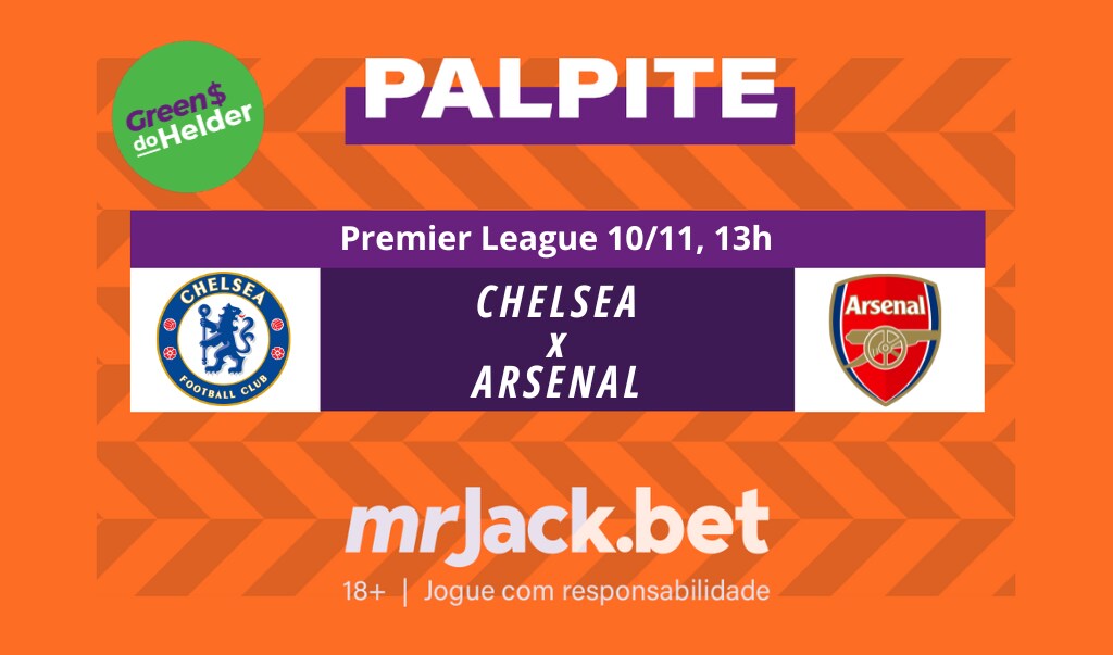 Representação gráfica com as imagens dos escudos de Chelsea x Arsenal para o jogo da Premier League.