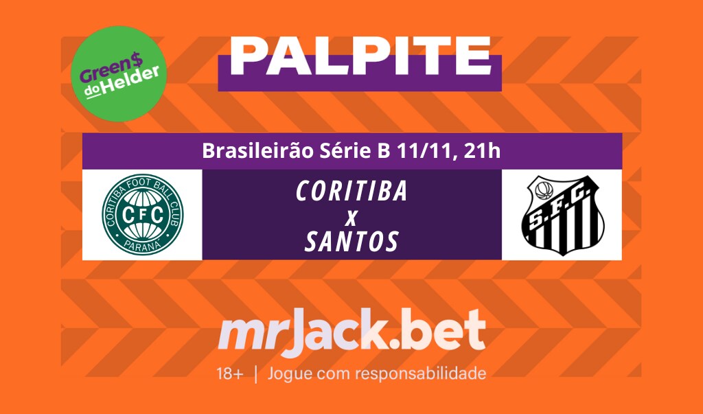 Representação gráfica com as imagens dos escudos de Coritiba x Santos para o jogo do Brasileirão Série B