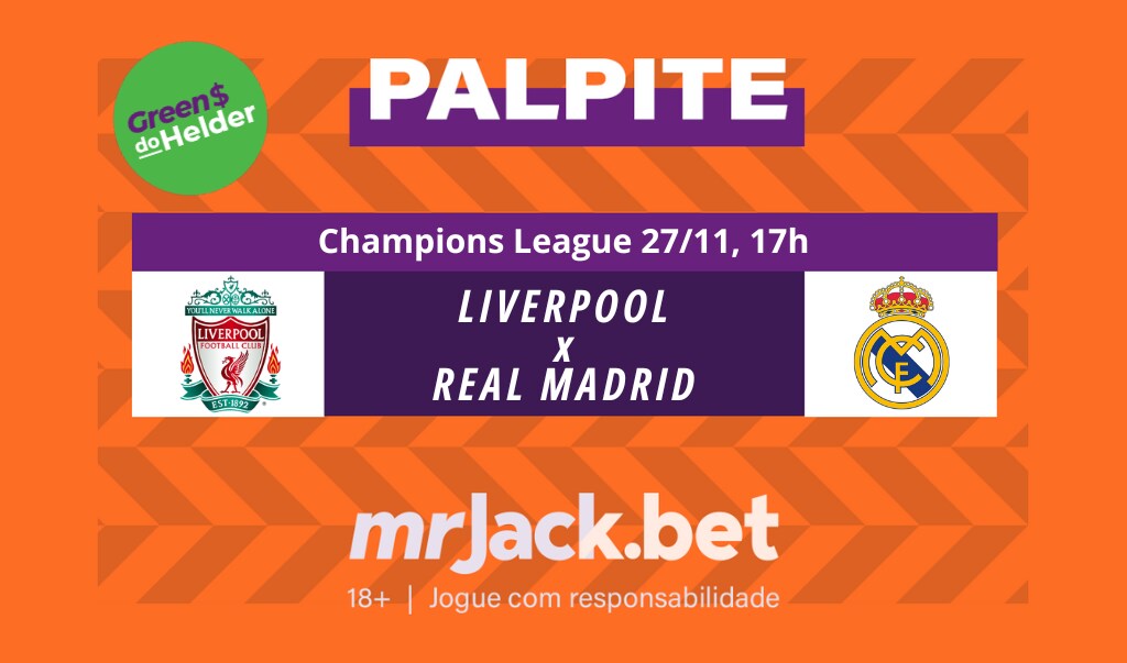 Representação gráfica com as imagens dos escudos de Liverpool x Real Madrid para o jogo da Champions League