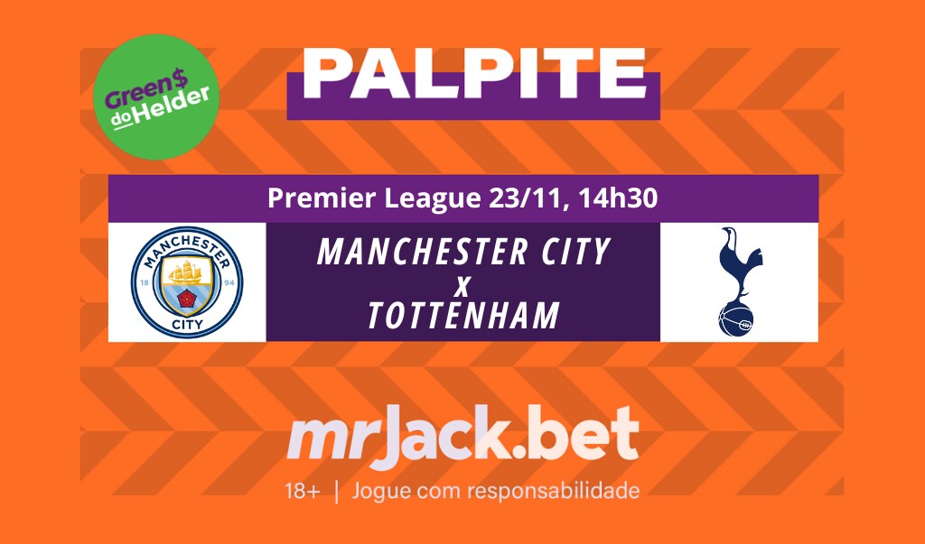 Representação gráfica com as imagens dos escudos de Manchester City x Tottenham pelo jogo da Premier League