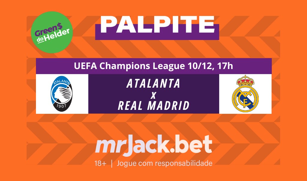 Representação gráfica com as imagens dos escudos de Atalanta x Real Madrid para o jogo da UEFA Champions League