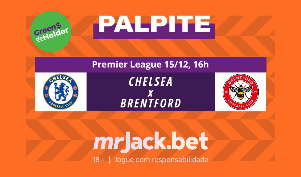 Representação gráfica com as imagens dos escudos de Chelsea x Brentford para o jogo da Premier League.