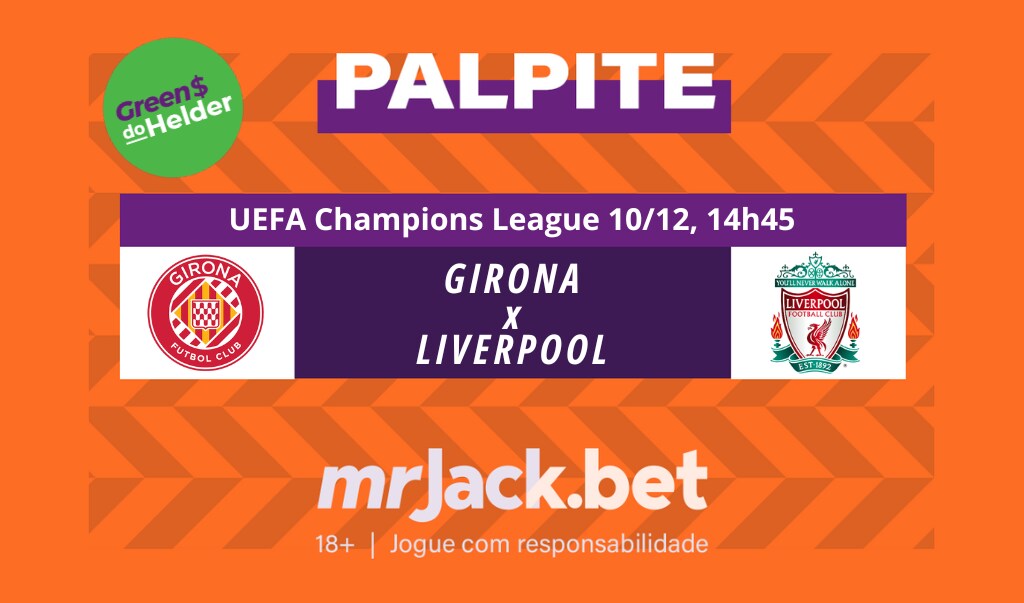 Representação gráfica com as imagens dos escudos de Girona x Liverpool para a uefa champions league