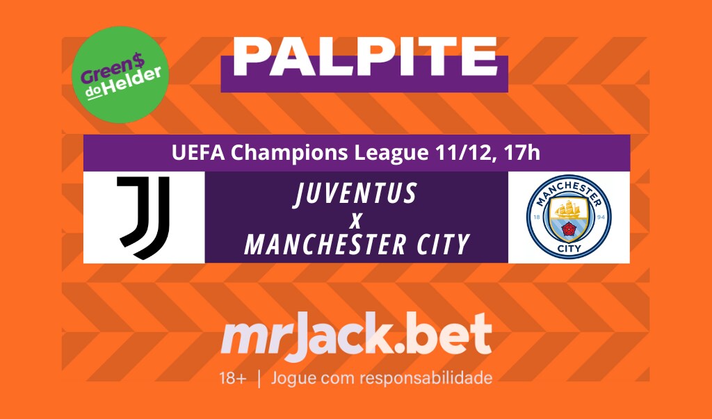 Representação gráfica com as imagens dos escudos de Juventus x Manchester city pelo jogo da champions league