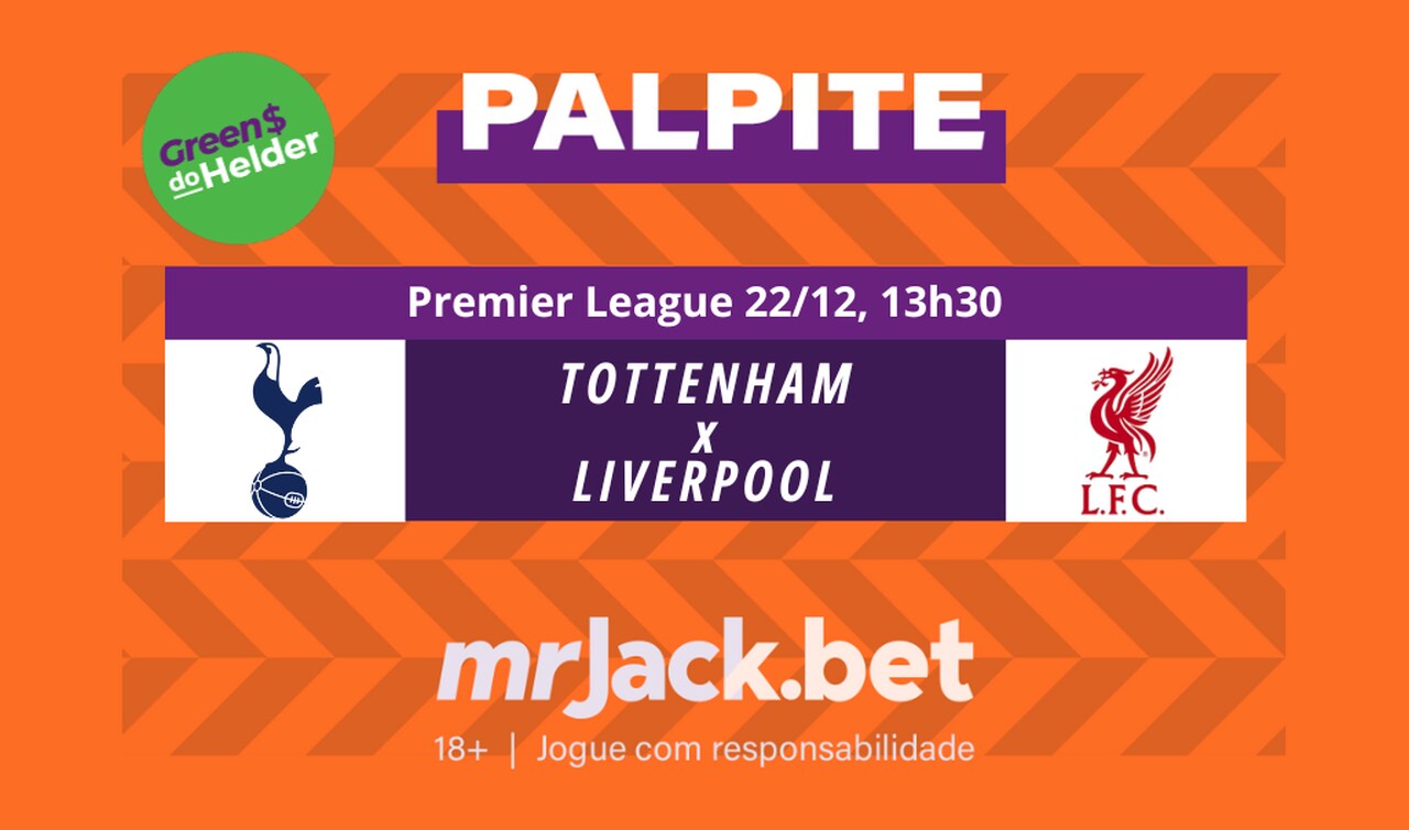 Representação gráfica com as imagens dos escudos de Tottenham x Liverpool para o jogo da Premier League