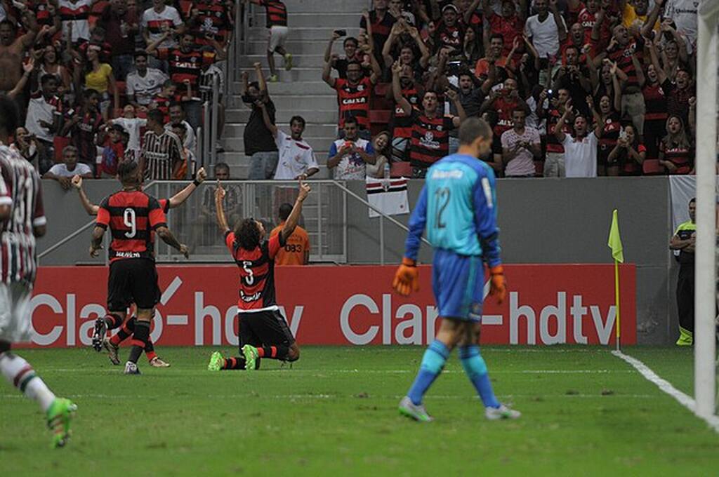 jogadores do flamengo, de quem sao os campeoes estaduais de 2024, comemorando o gol com a torcida